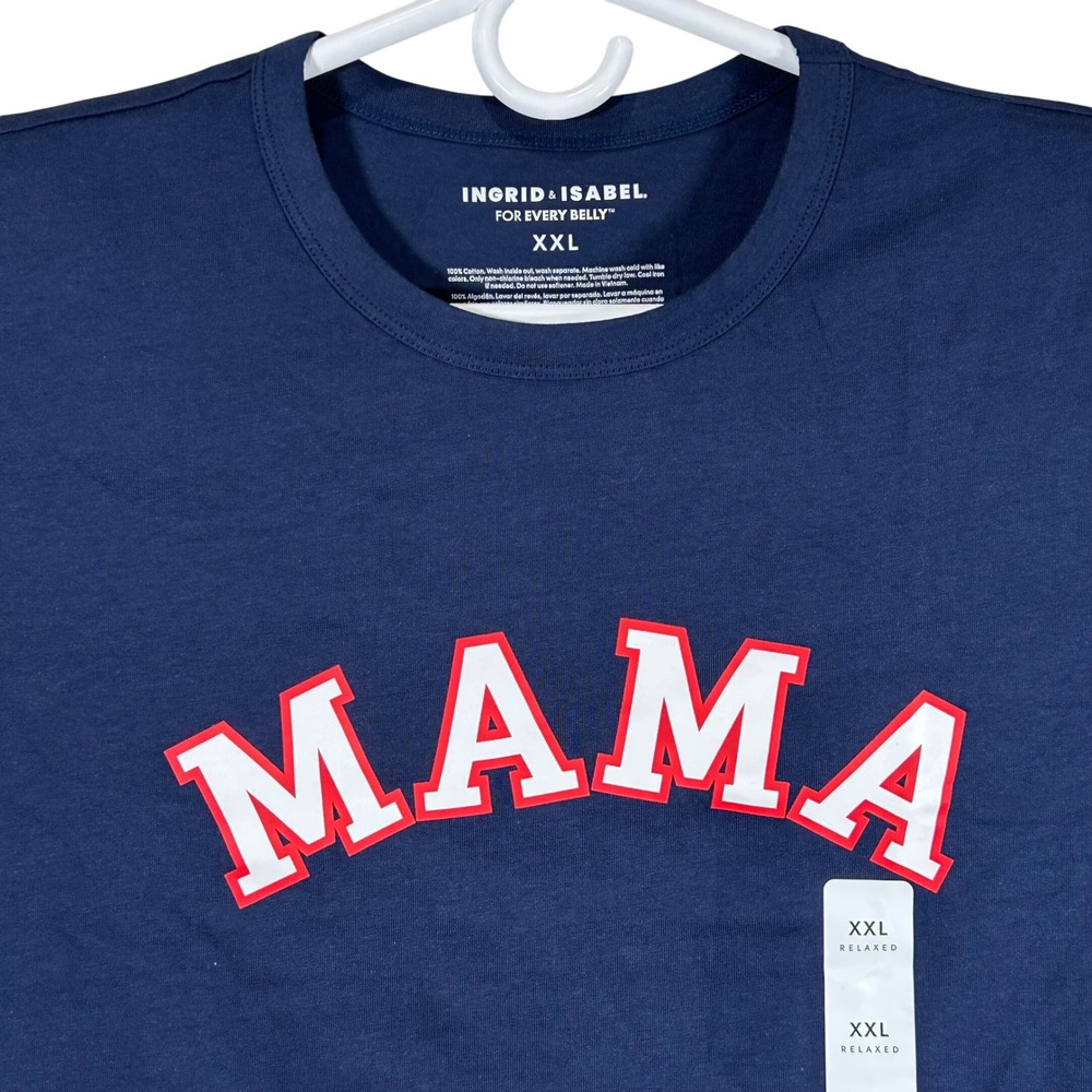 Ingrid & Isabel Navy Blue MAMA Graphic Maternity T-Shirt XXL Relaxed Fit NEW